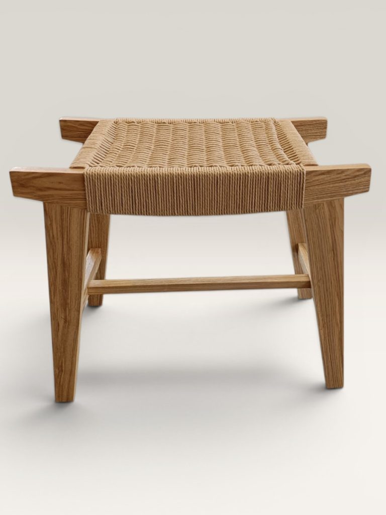 Solid ash stool with hand-woven Danish cord seat