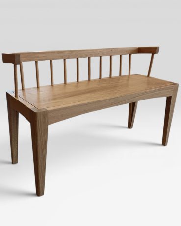Solid fumed oak bench with a low spindle backrest. Designed and made by James Birbeck- Birbeck Furniture - Edinburgh