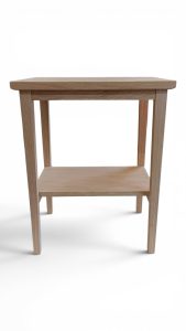 Introduction to Furniture Making Handmade hardwood side table with tapered legs and a lower shelf, crafted during an Introduction to Furniture Making course at Birbeck Furniture